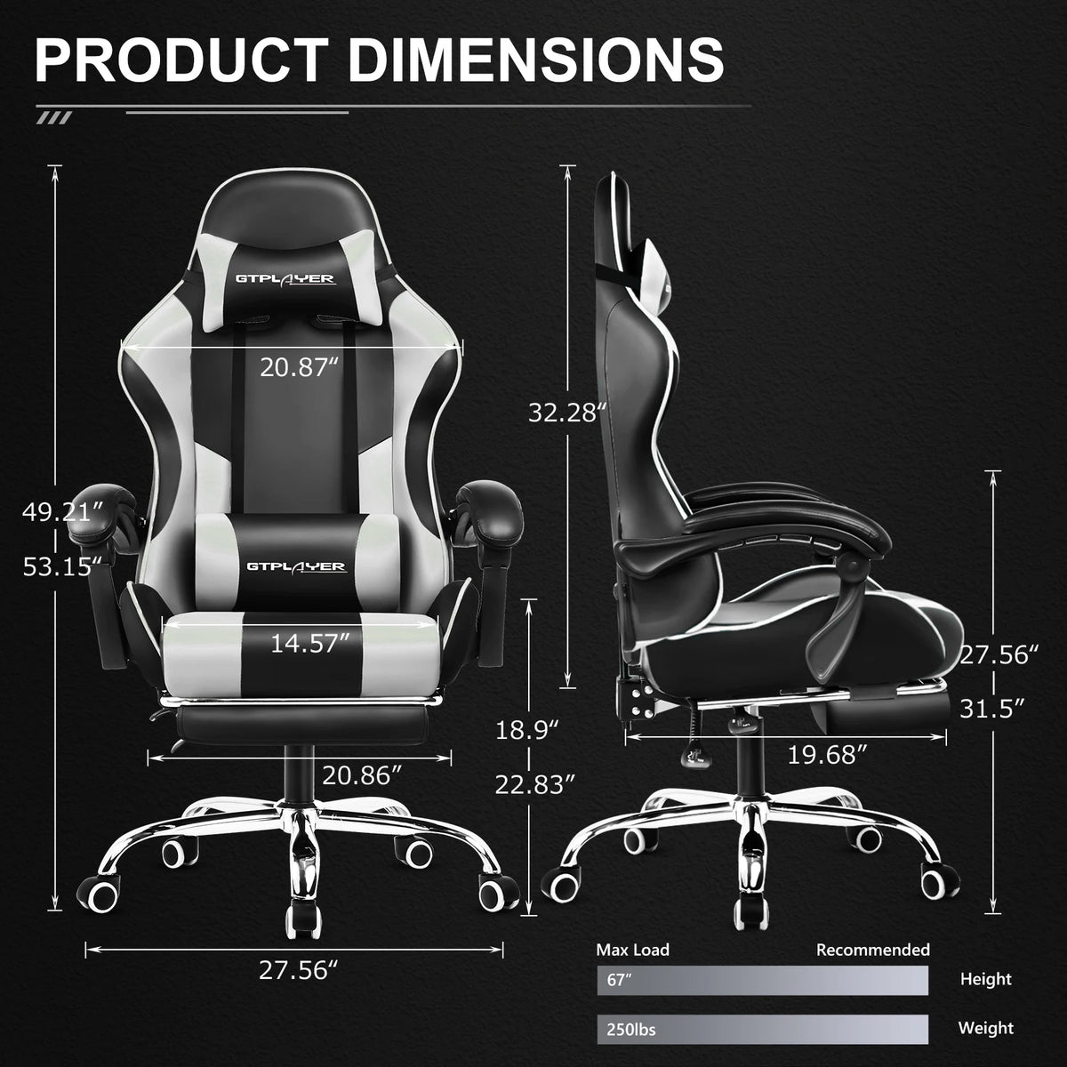 GTPLAYER Gaming Chair with Footrest