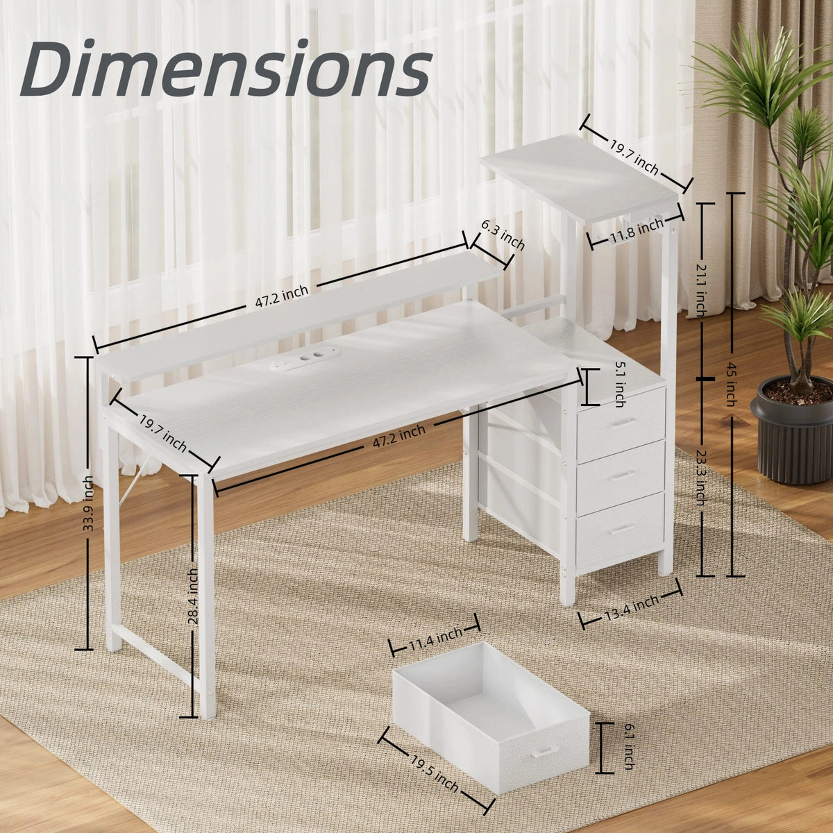 Gaming Desk with Power Strip & Drawers