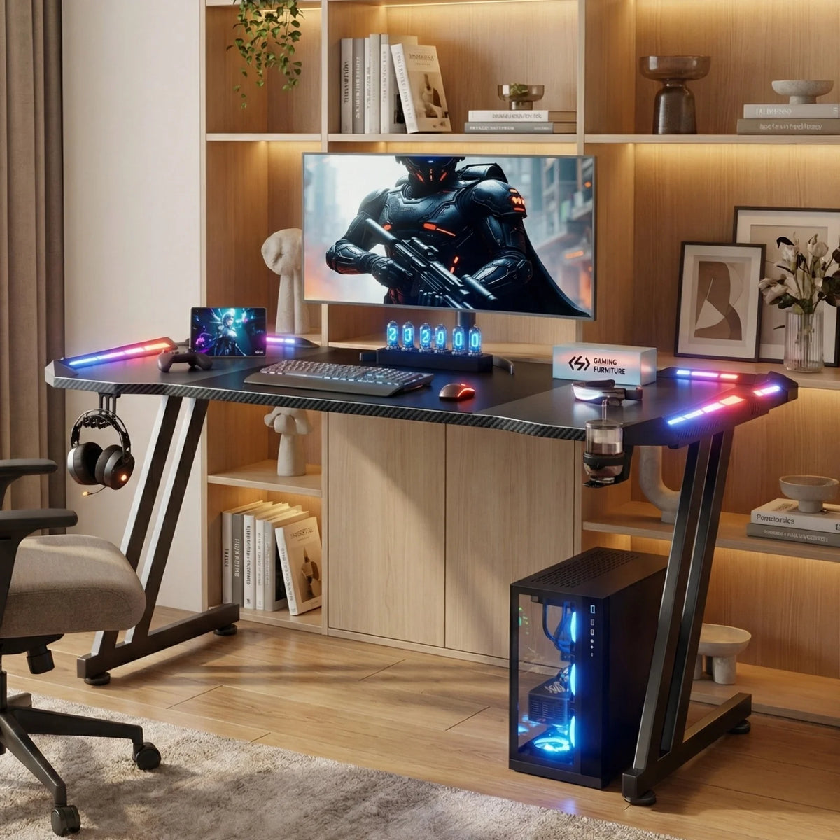 Z-Shaped LED Gaming Desk