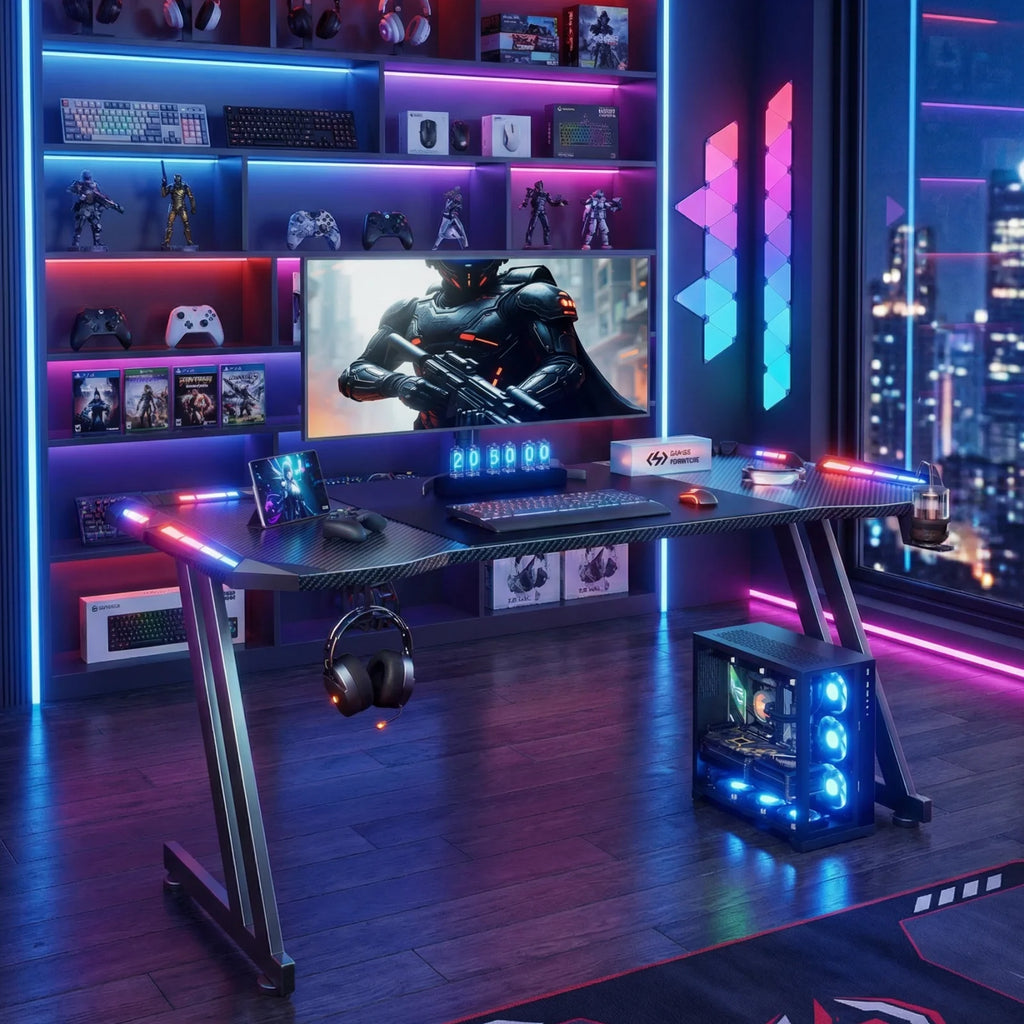 Z-Shaped LED Gaming Desk