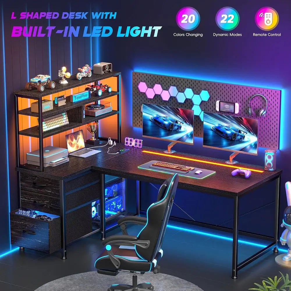 L-Shaped Gaming Desk with Drawers