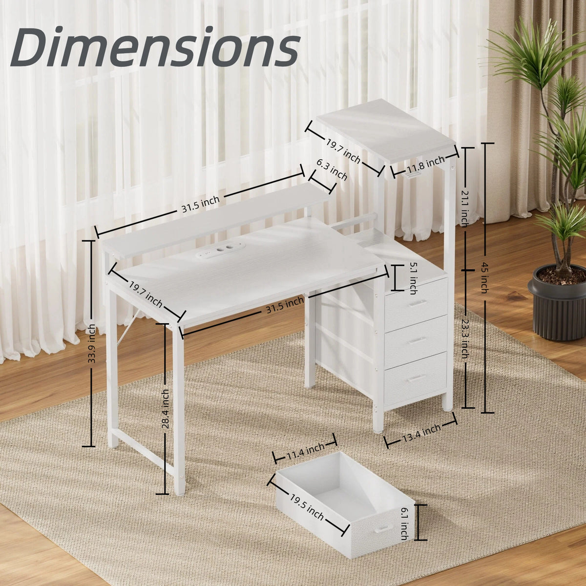 Gaming Desk with Power Strip & Drawers
