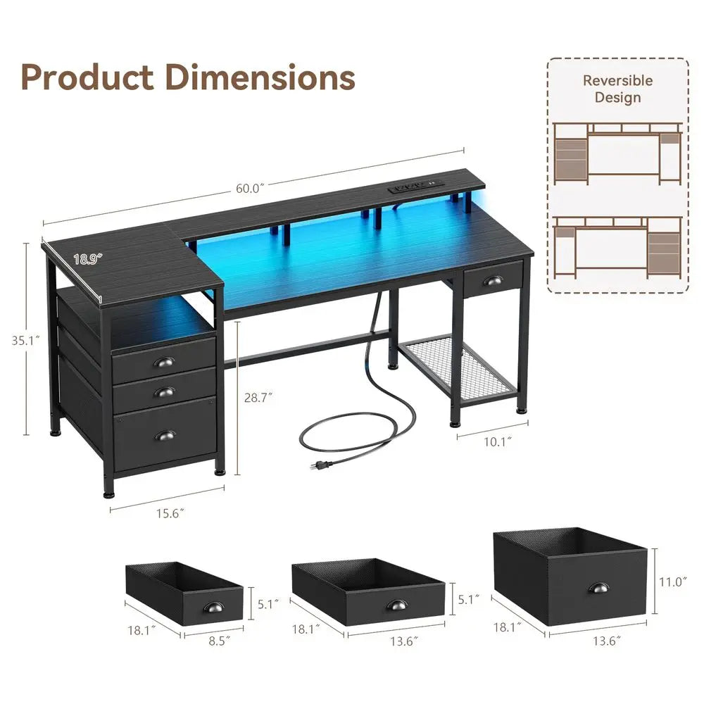 60″ Gaming Desk with Drawers