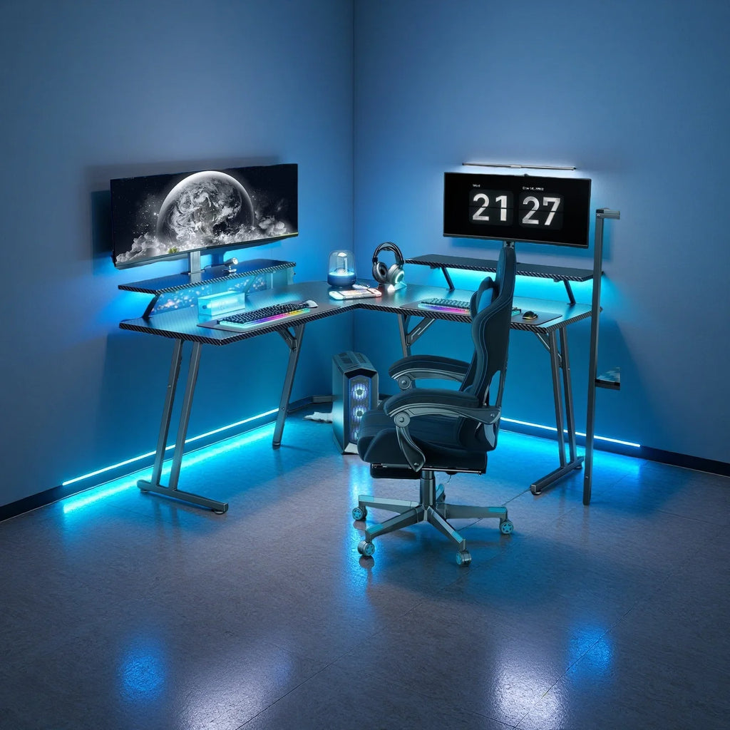 L-Shaped Gaming Desk with Monitor Stand