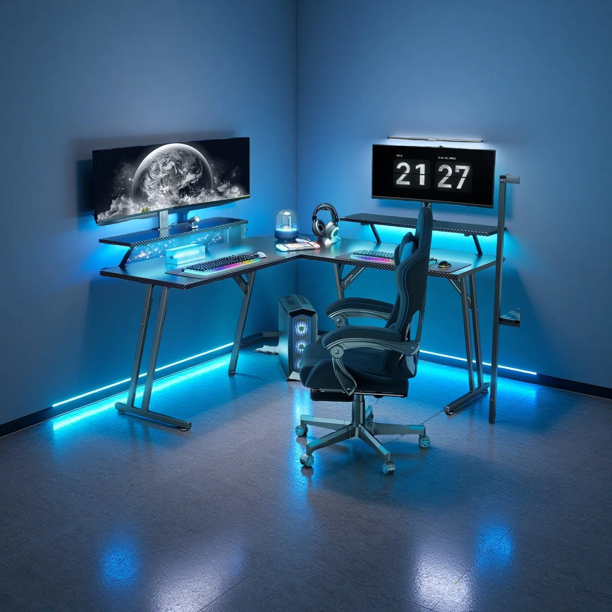 L-Shaped Gaming Desk with Monitor Stand