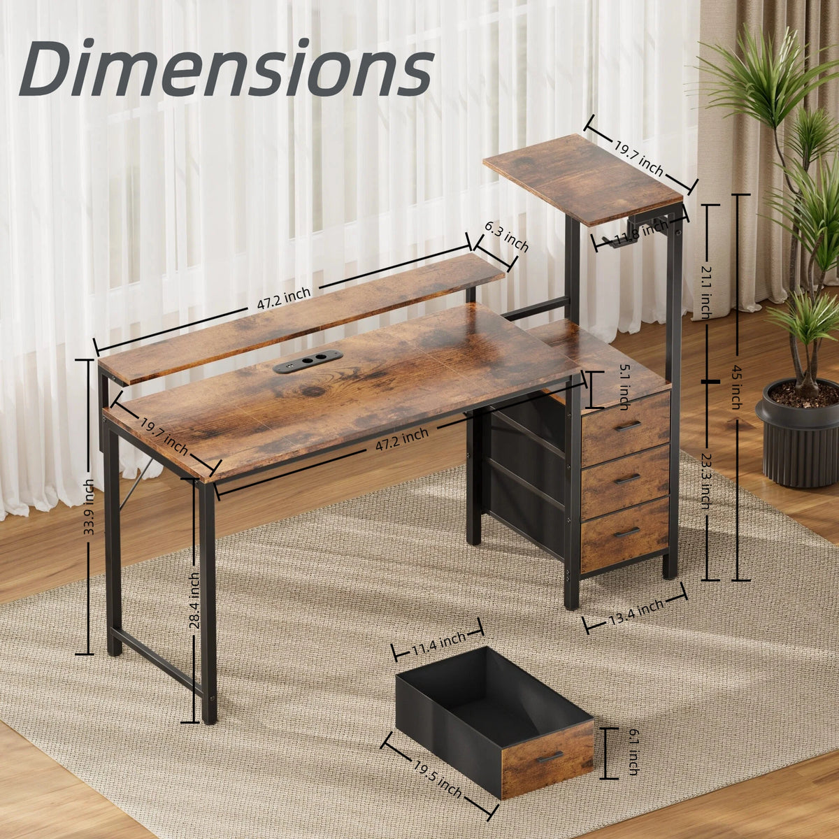 Gaming Desk with Power Strip & Drawers
