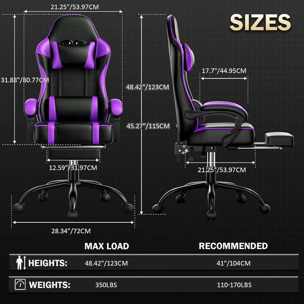 Purple Gaming Chair with Footrest
