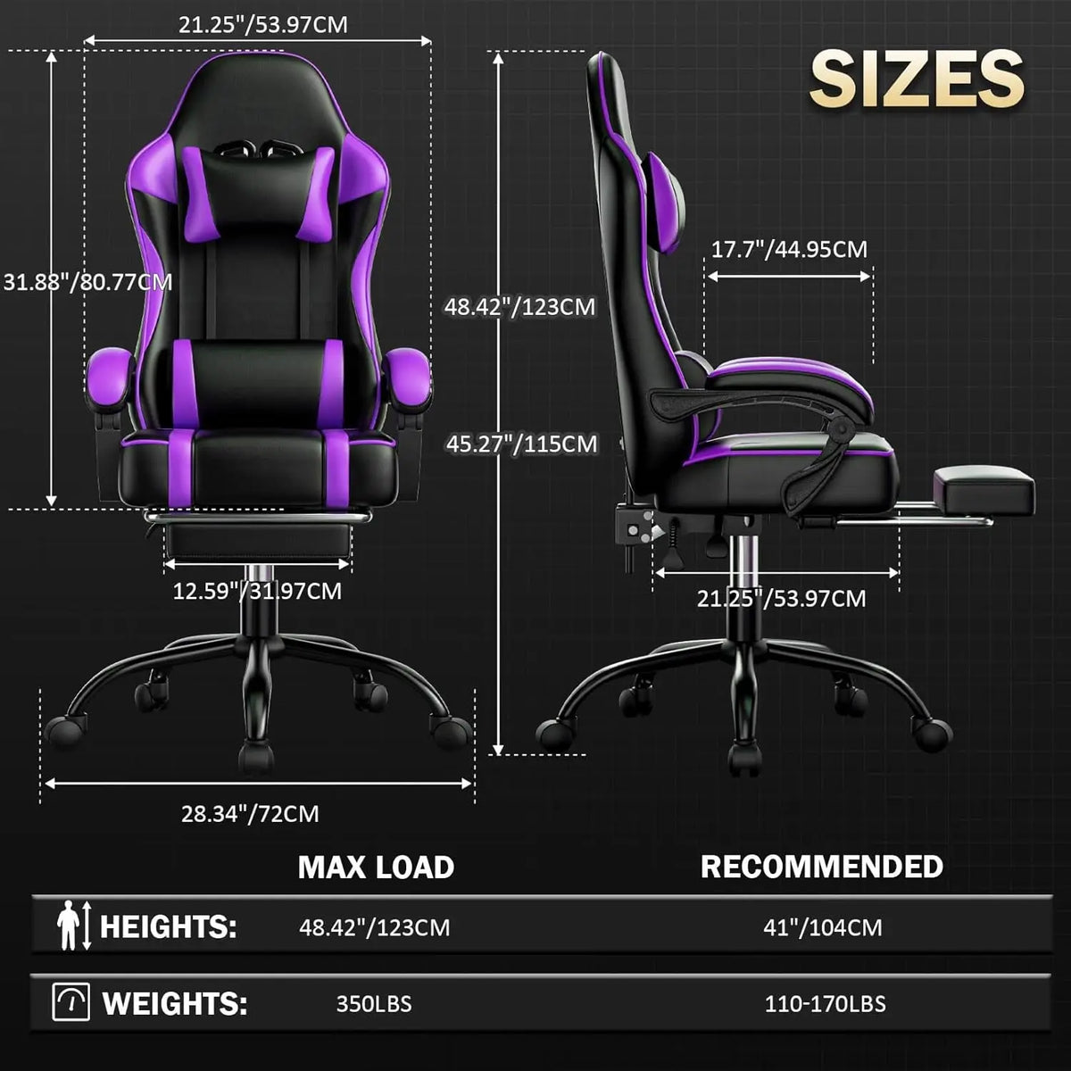 Purple Gaming Chair with Footrest