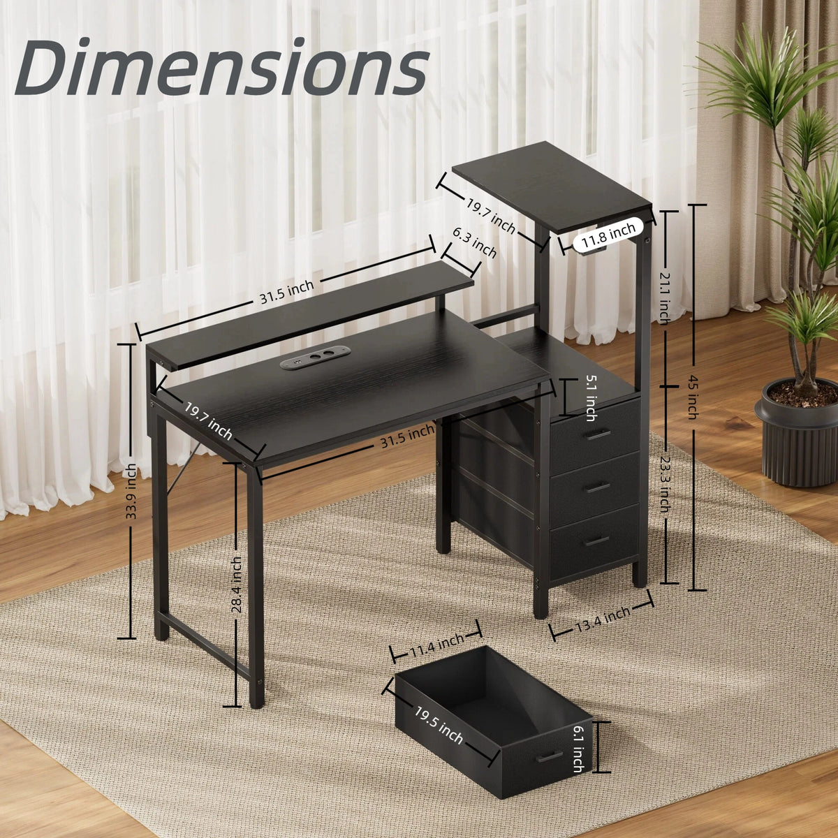 Gaming Desk with Power Strip & Drawers