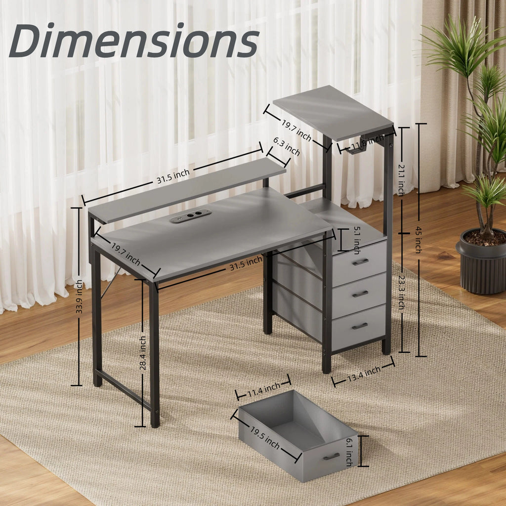 Gaming Desk with Power Strip & Drawers