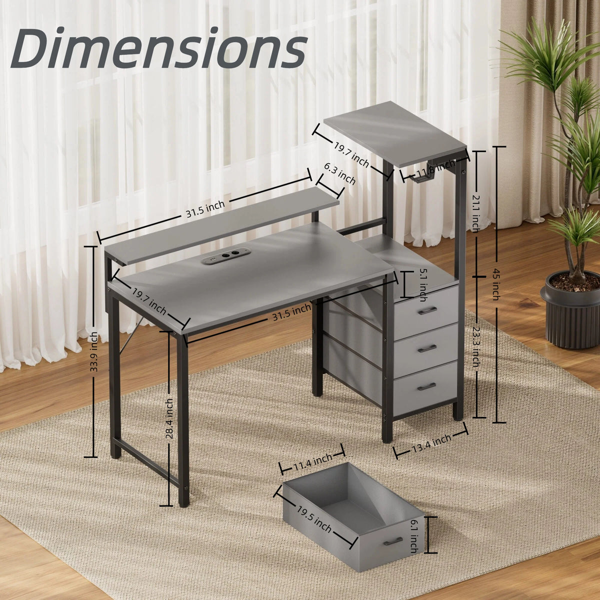 Gaming Desk with Power Strip & Drawers