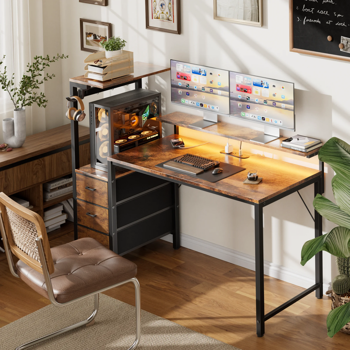 Gaming Desk with Power Strip & Drawers