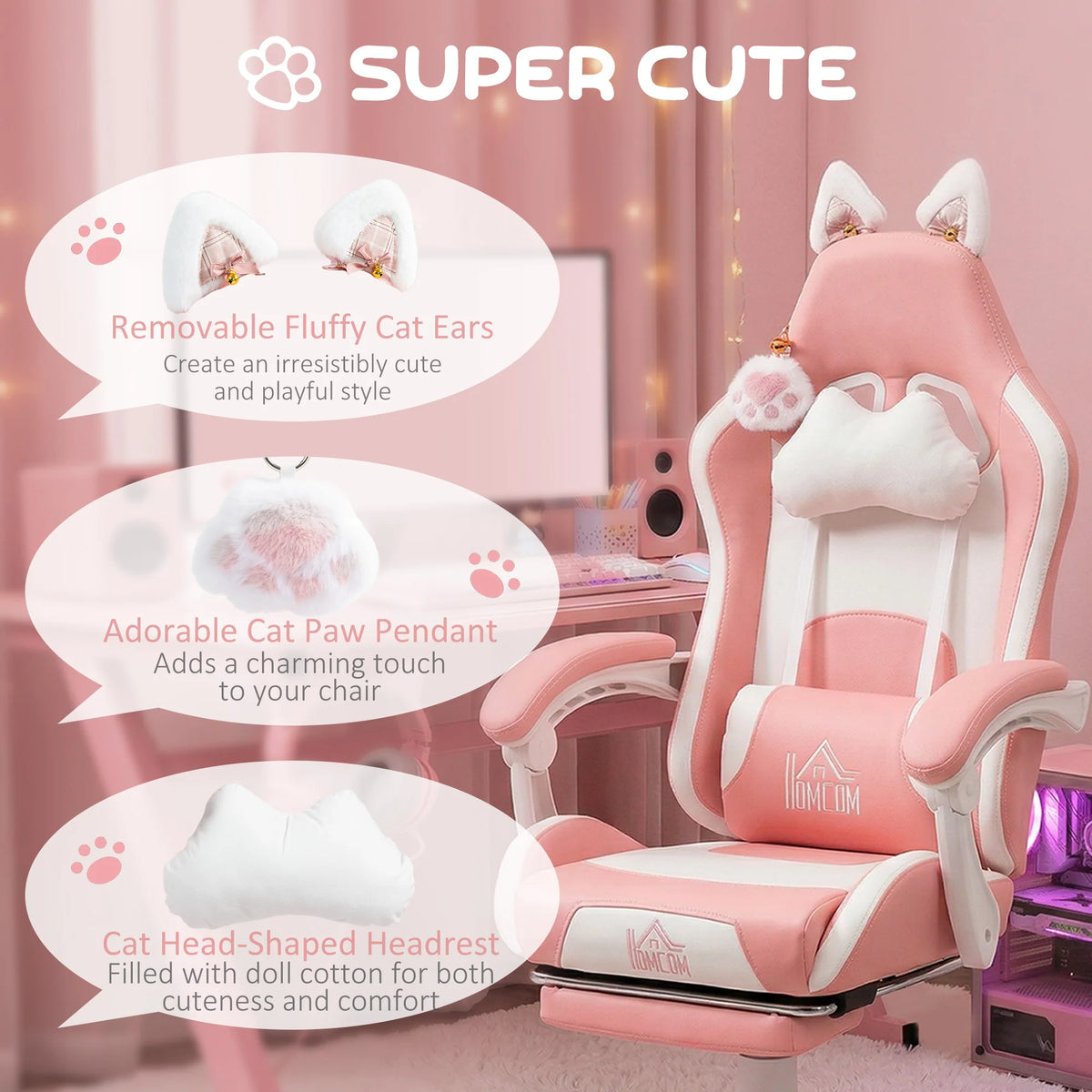 HOMCOM Cat Ear Gaming Chair