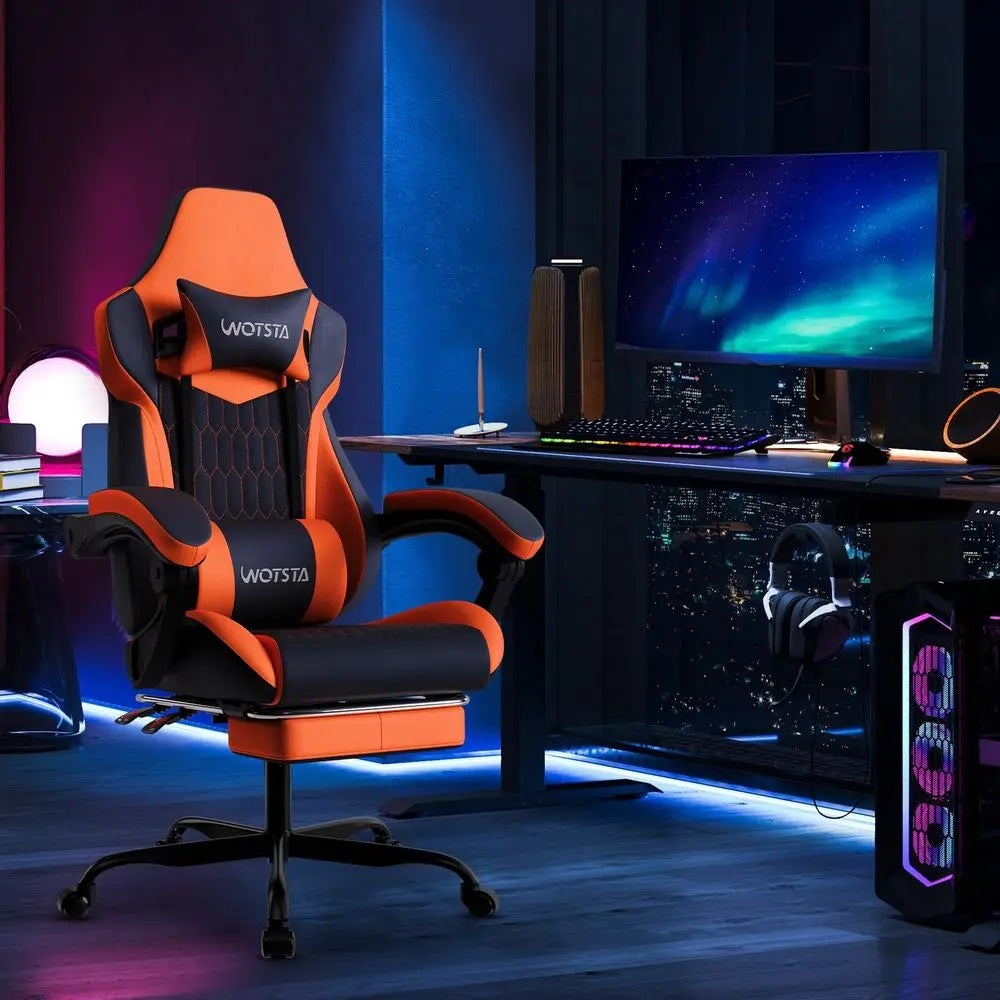 Leather Gaming Chair with Footrest