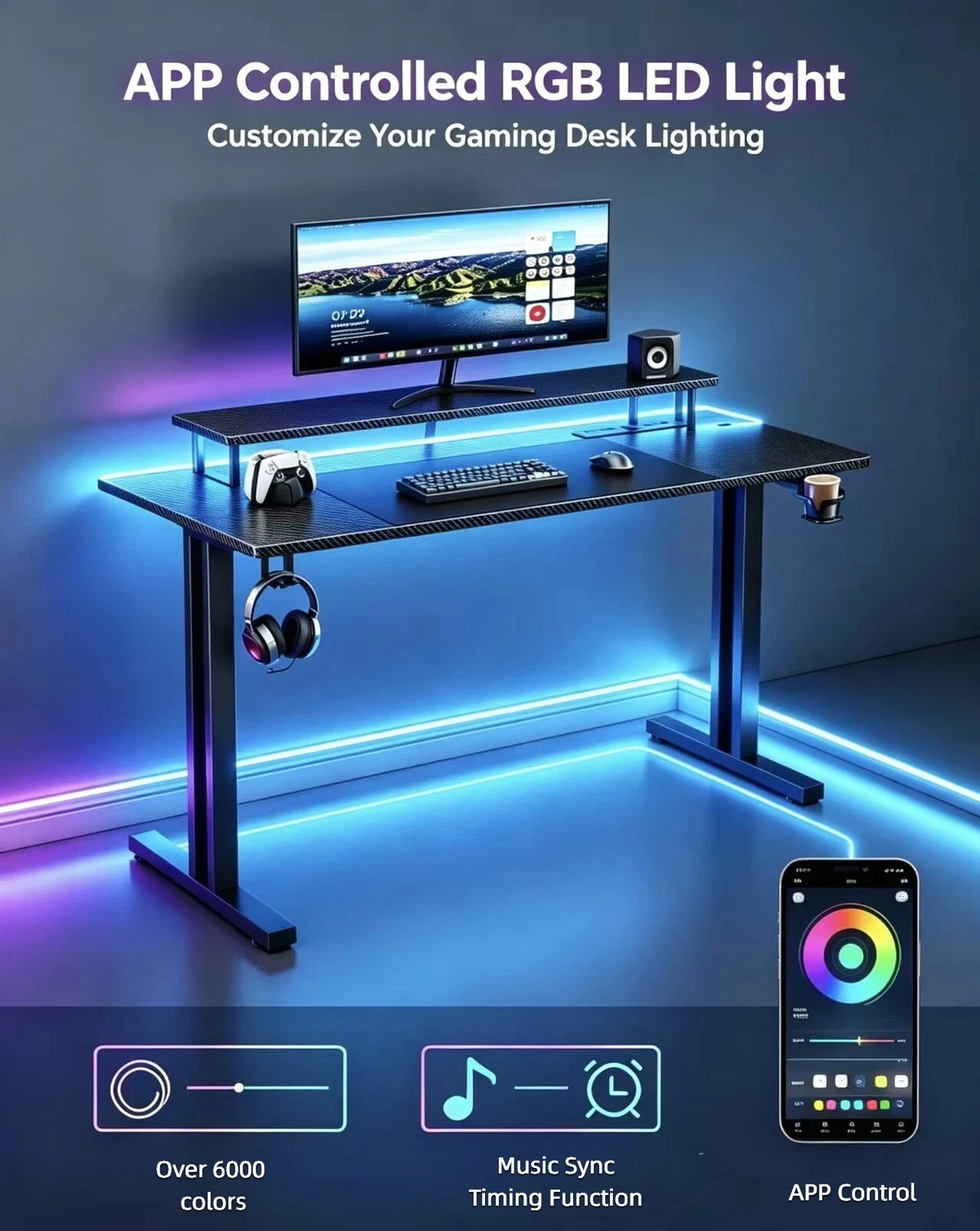 RGB Gaming Desk with Monitor Stand