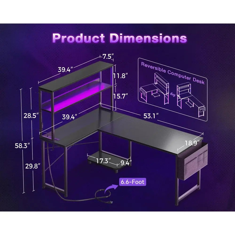 53″ L-Shaped Gaming Desk