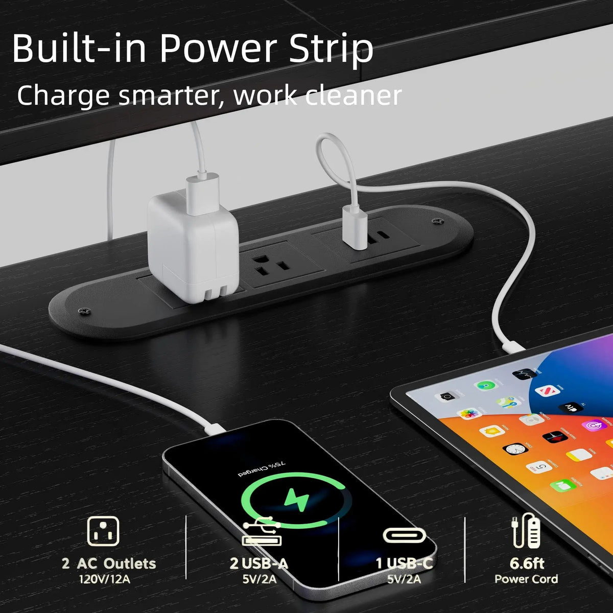 Gaming Desk with Power Strip & Drawers