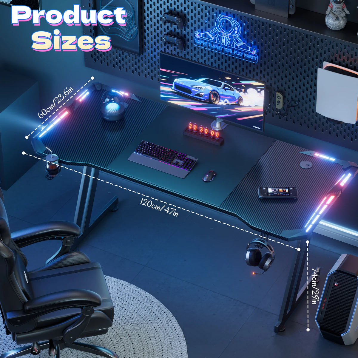 Z-Shaped LED Gaming Desk