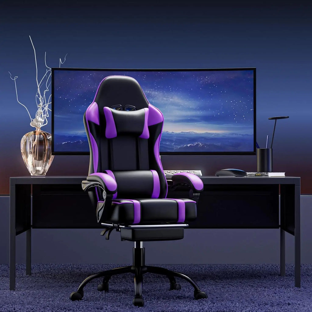 Purple Gaming Chair with Footrest