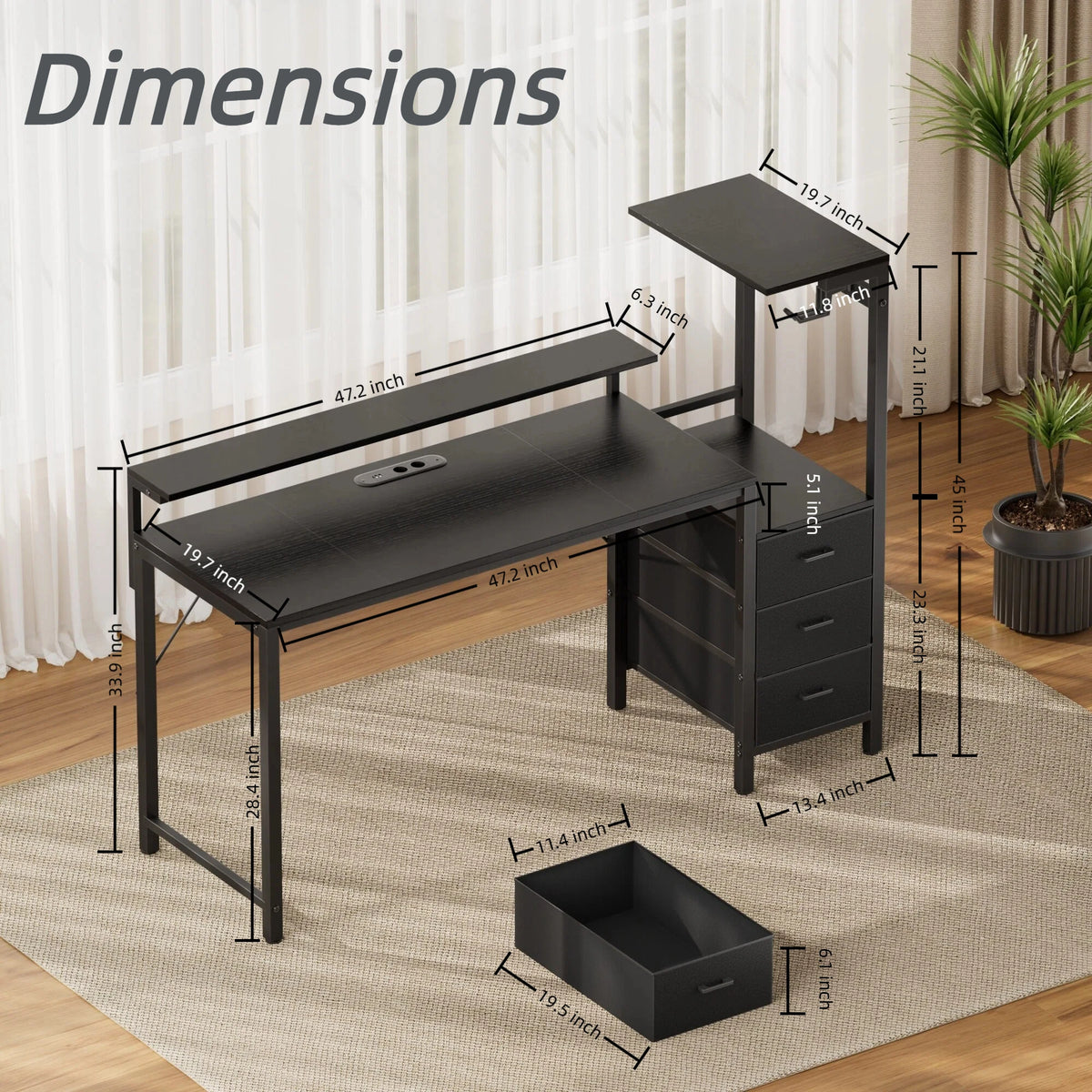 Gaming Desk with Power Strip & Drawers
