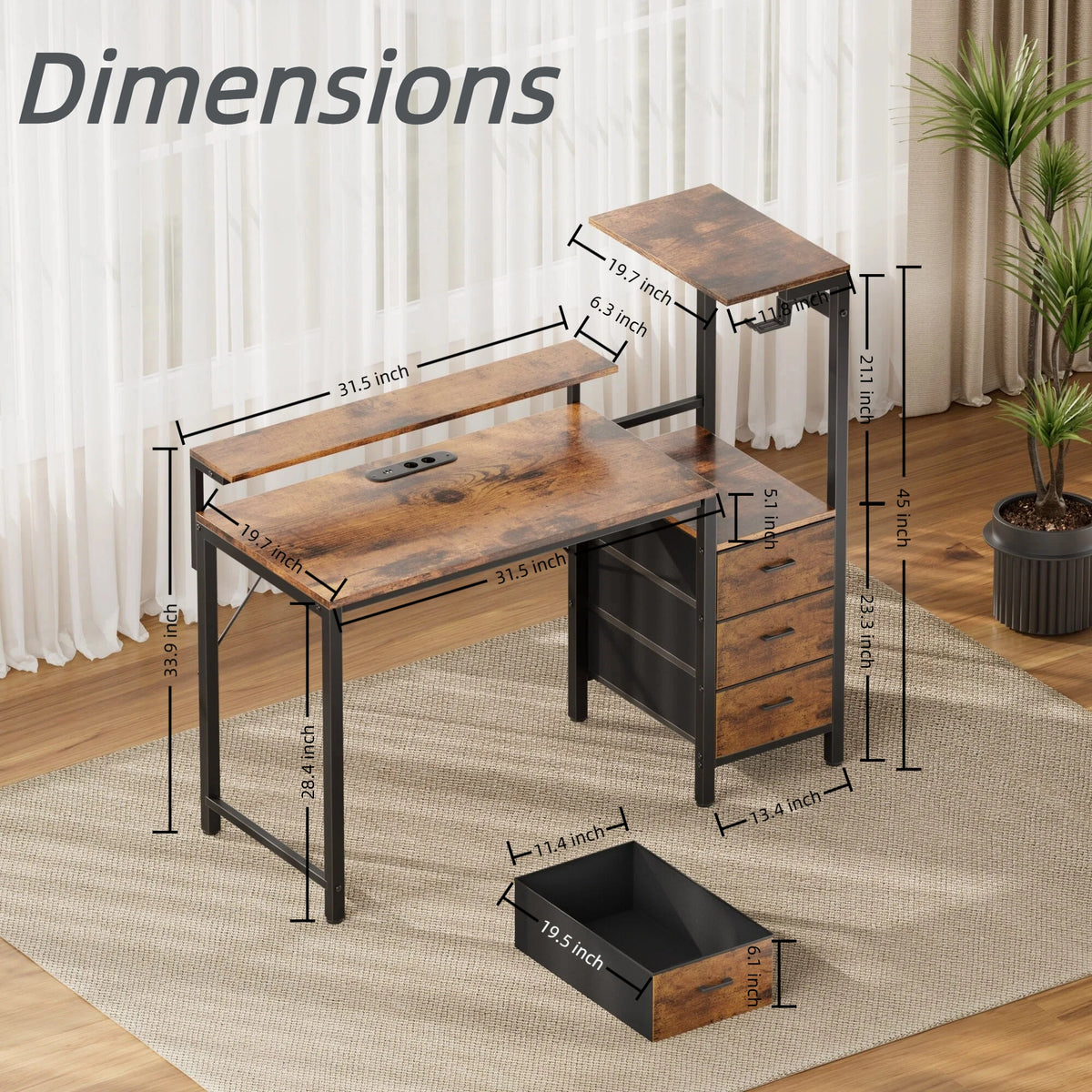 Gaming Desk with Power Strip & Drawers
