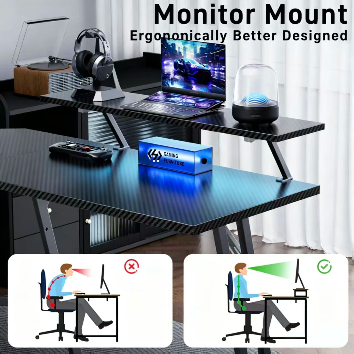 L-Shaped Gaming Desk with Monitor Stand