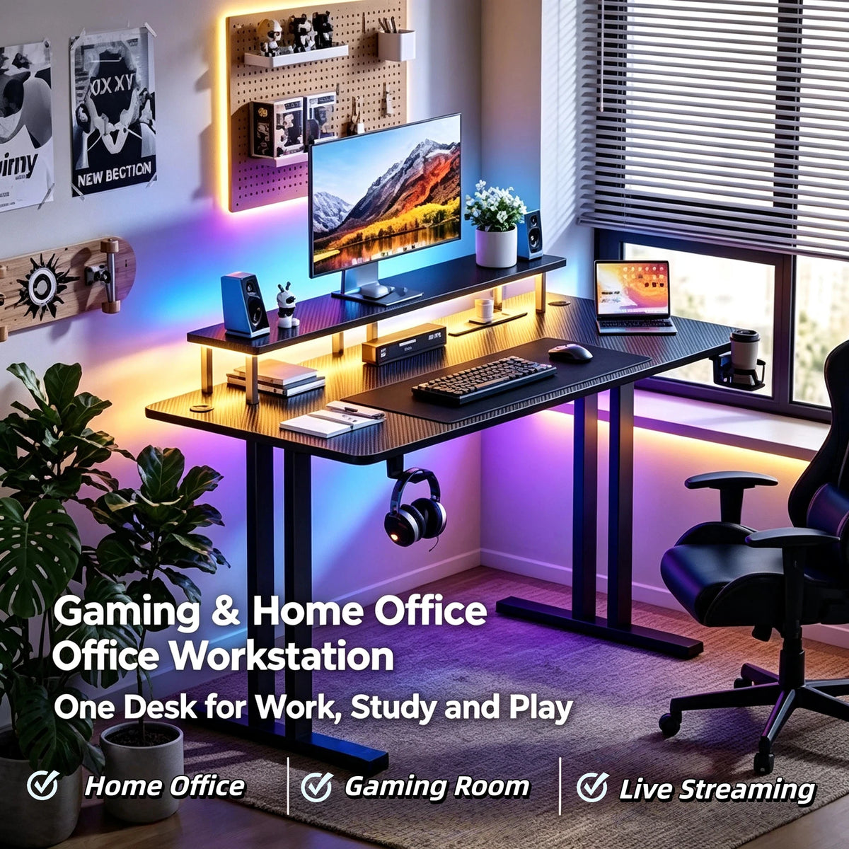 RGB Gaming Desk with Monitor Stand