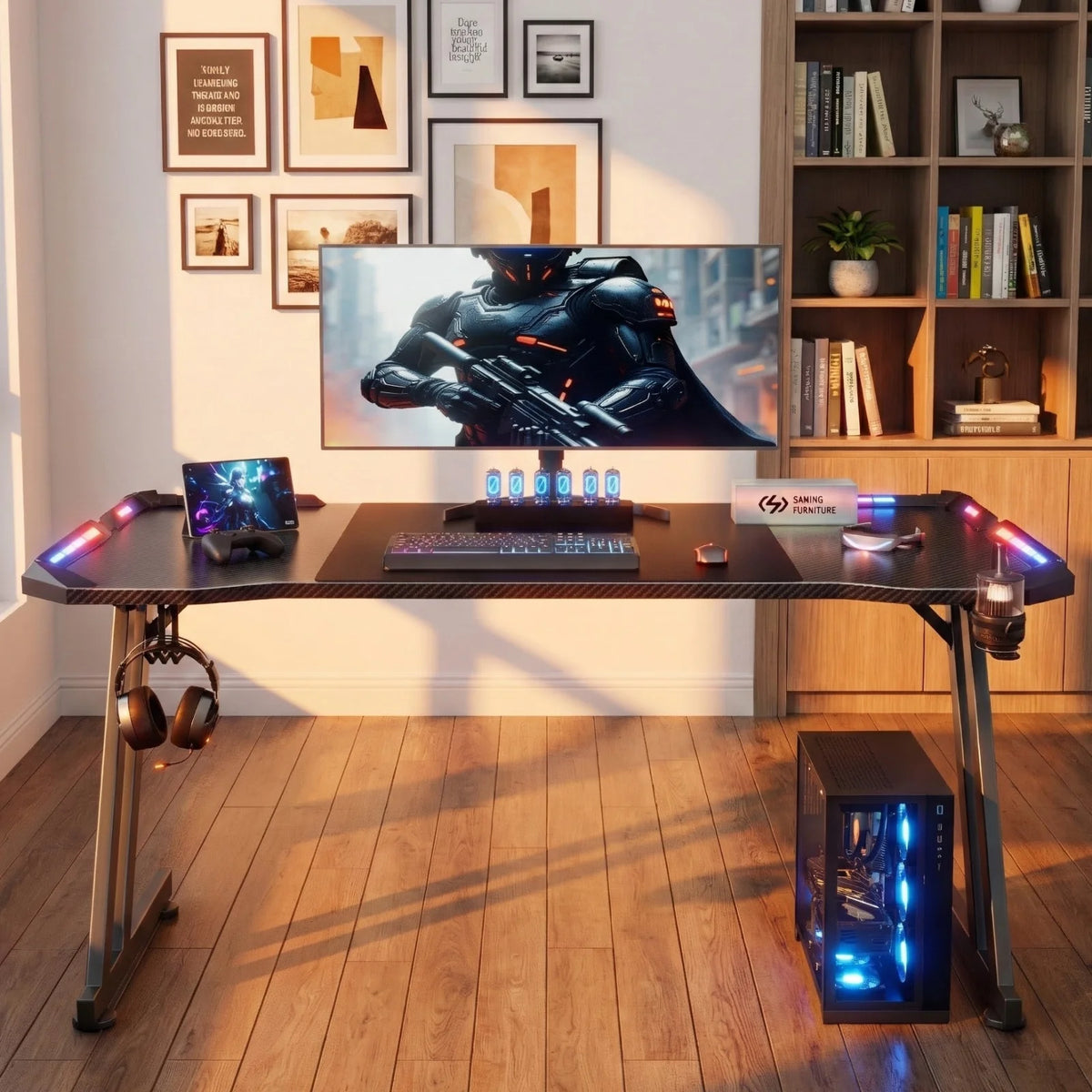Z-Shaped LED Gaming Desk
