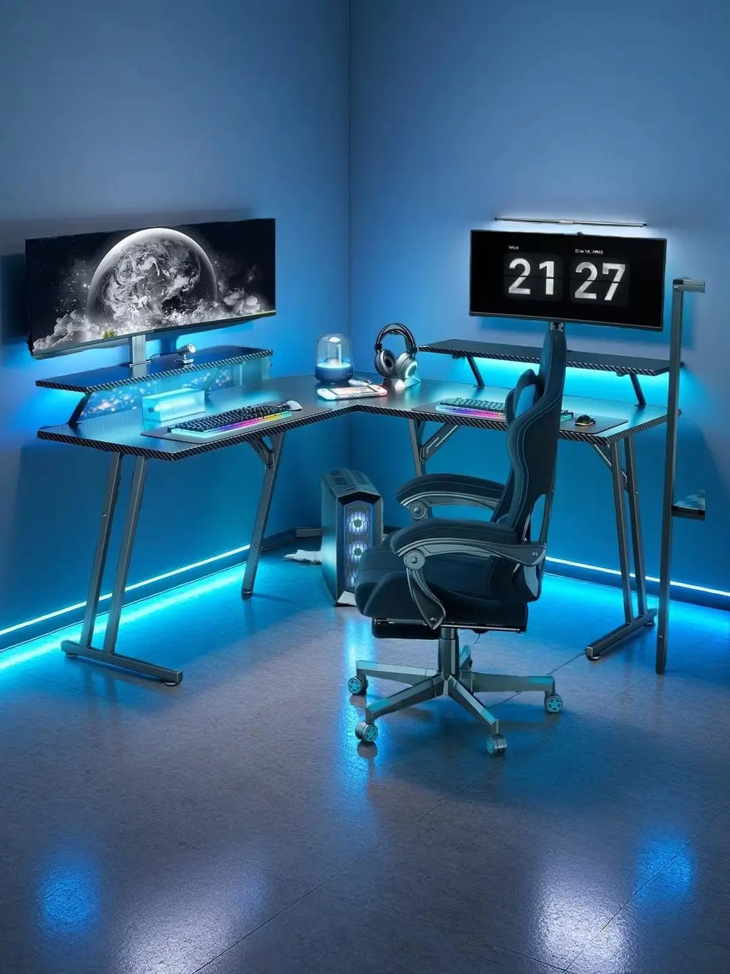 L-Shaped Gaming Desk with Monitor Stand