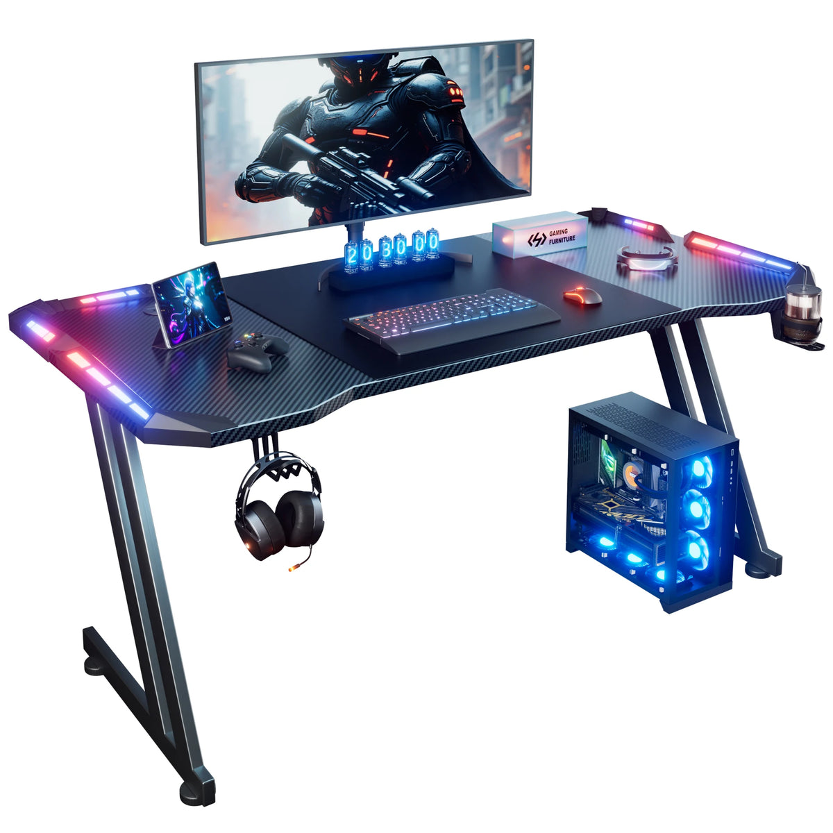Z-Shaped LED Gaming Desk
