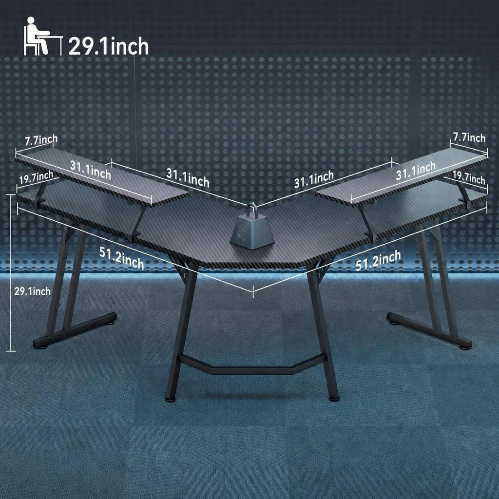 L-Shaped Gaming Desk with Monitor Stand