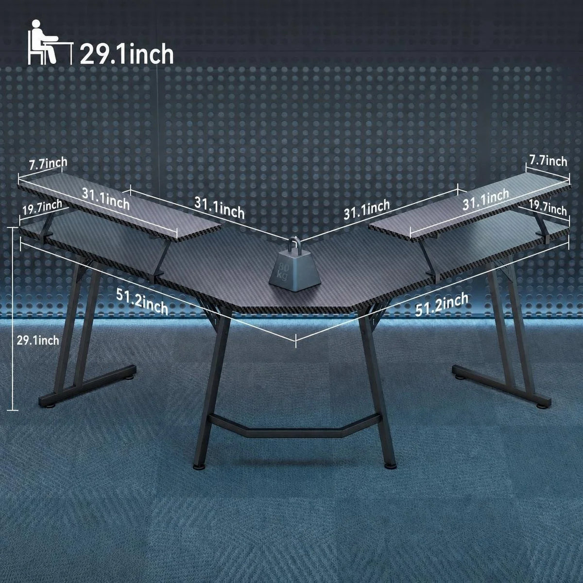 L-Shaped Gaming Desk with Monitor Stand