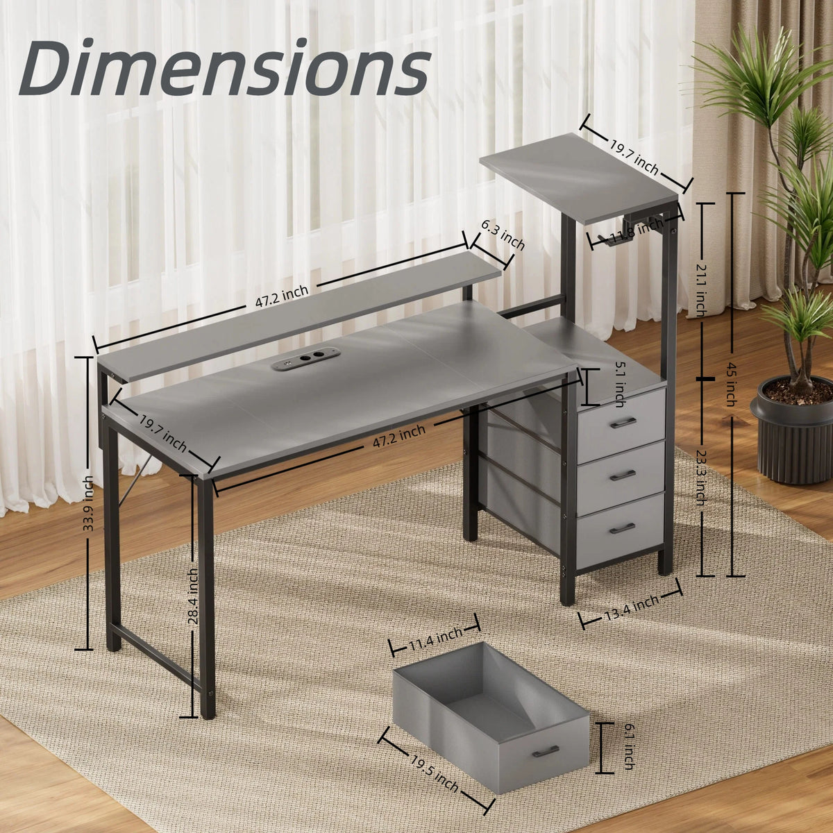 Gaming Desk with Power Strip & Drawers